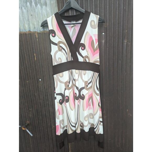 Vintage Maurices Dress Large Brown Pink Y2K Going Out Babydoll Boho Tie Back - Picture 1 of 8